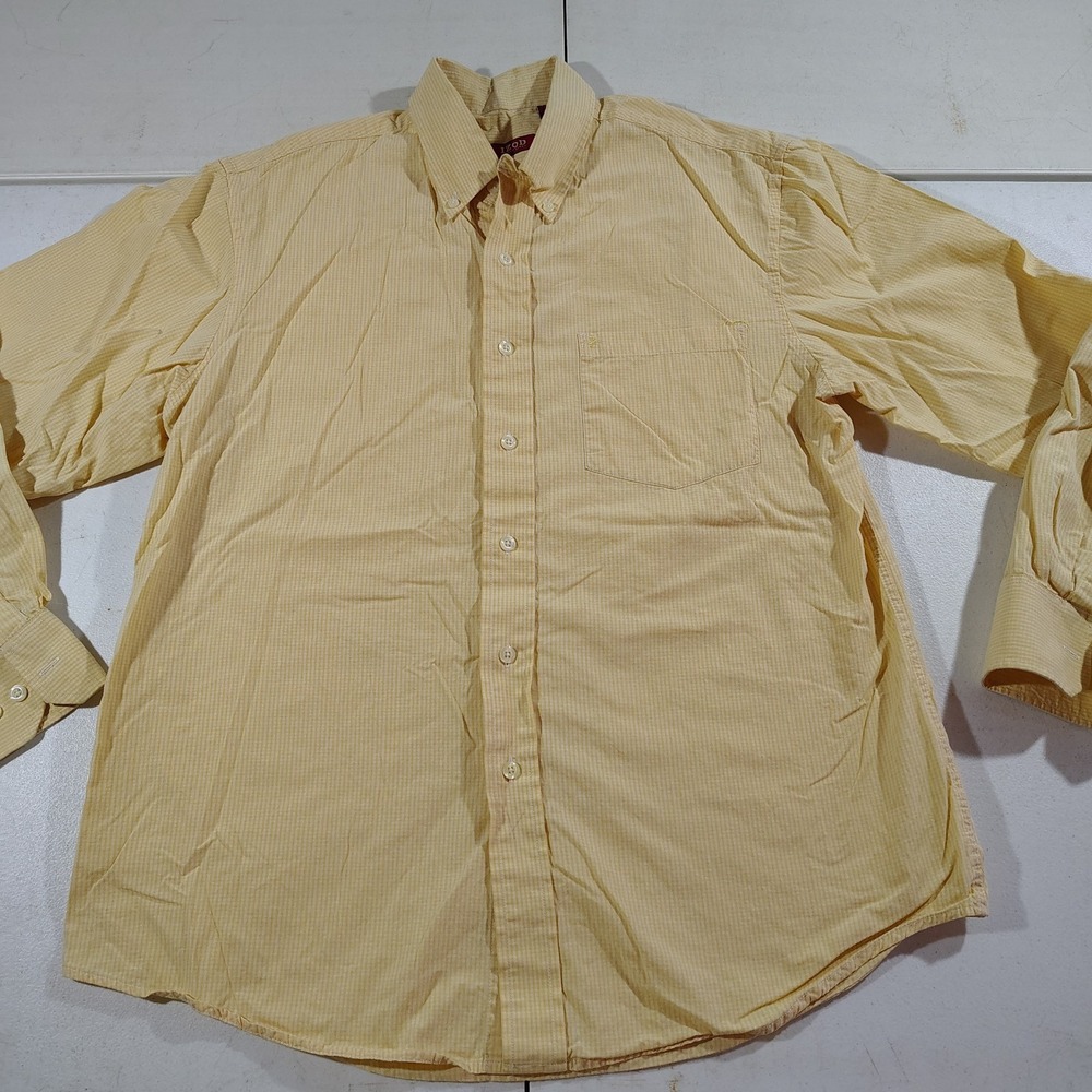 Izod Shirt Men Medium Yellow Check Preppy Work College Long Sleeve Button Down